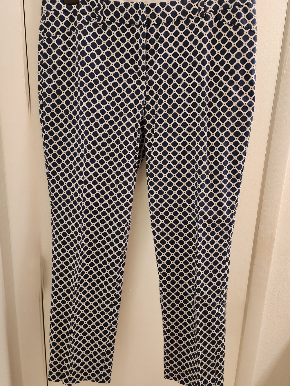 New Directions Navy & White Lattice Slim Pants
